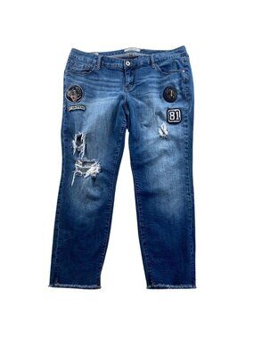 Torrid Womens Patchwork Boyfriend Jeans Size 18 Blue Denim Distressed Frayed Hem